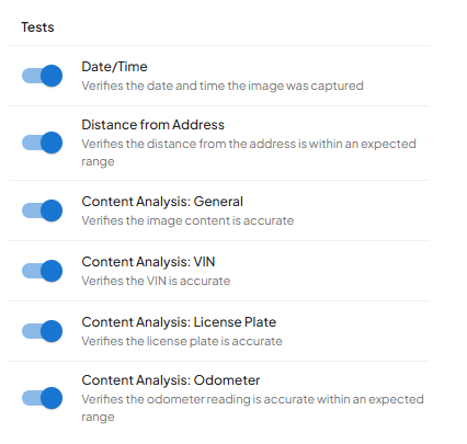 Configurable verification tests and alert thresholds