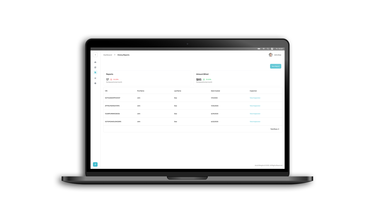 AutoVINsights Dashboard Mockup